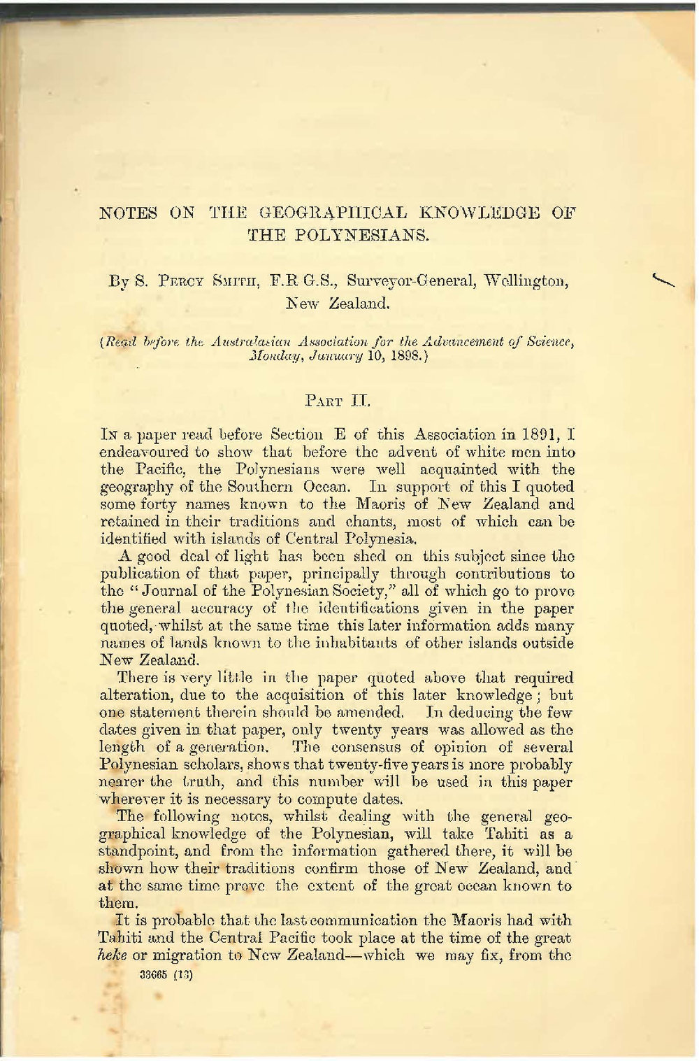 S. Percy Smith's Geographical Knowledge of the Polynesians 