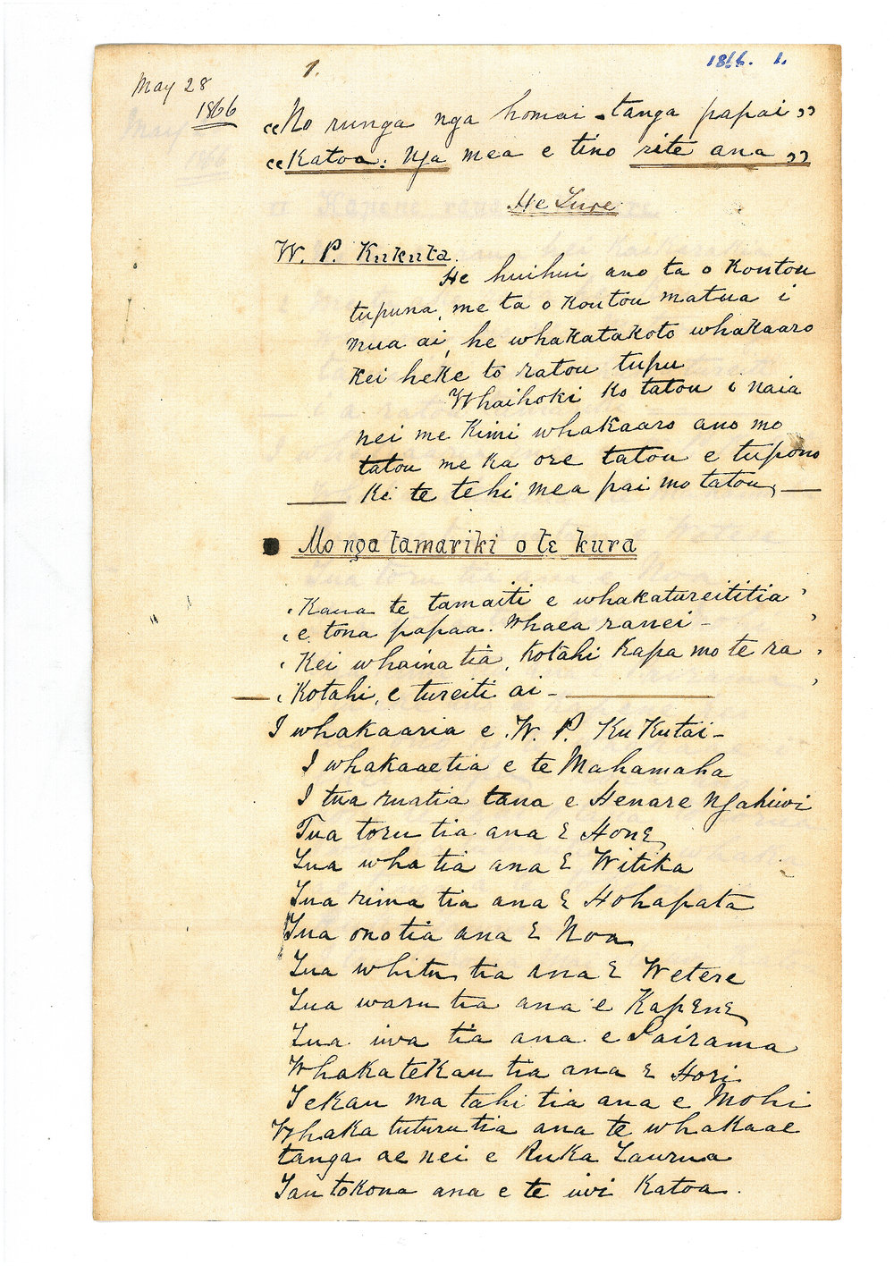 Letter from W.P. Kukutai