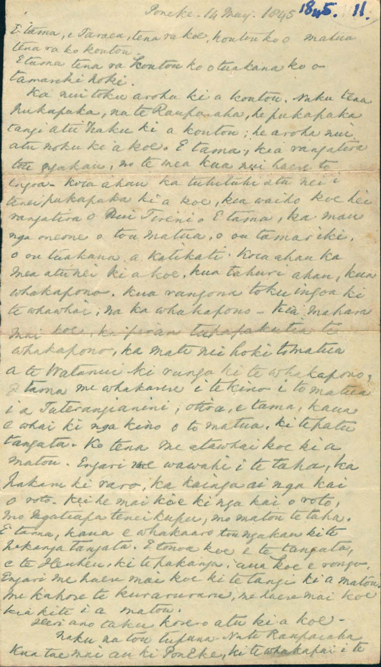 Copy of letter written by Te Rauparaha to Taraea at Poneke