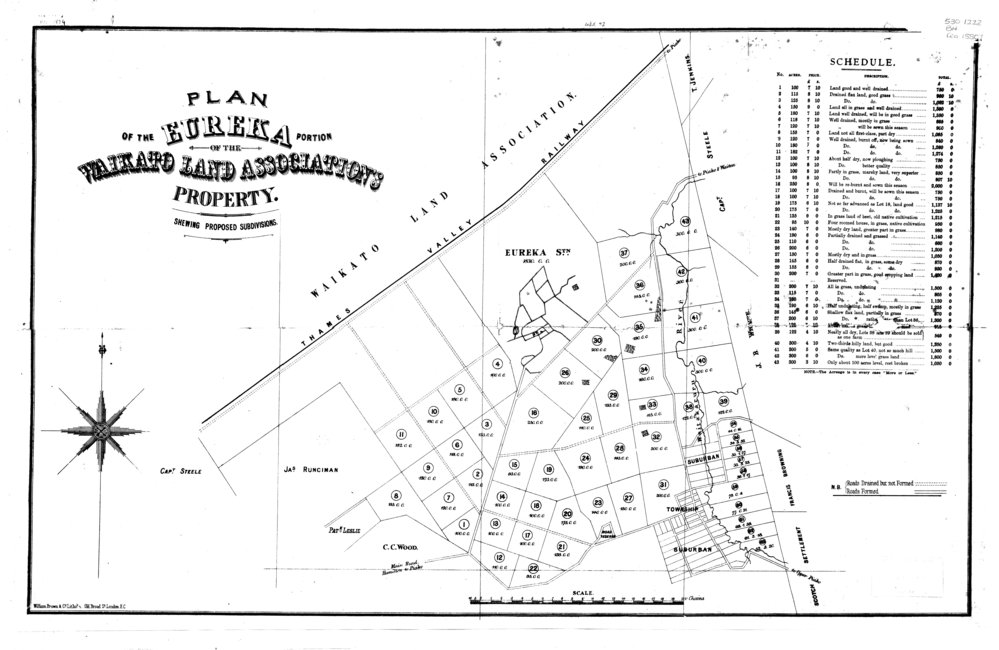 Plan of the Eureka portion of the Waikato Land Association's Property