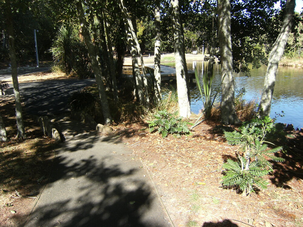 Stone bridge and wooden boardwalk