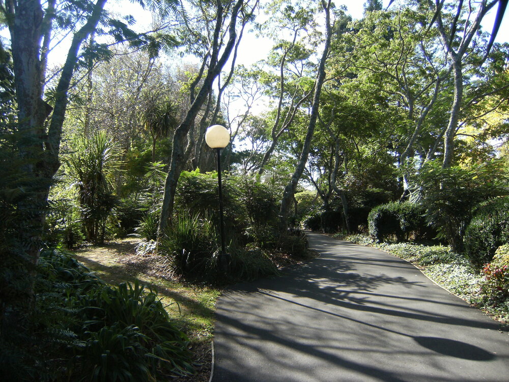 Pathway landscaping with lamp