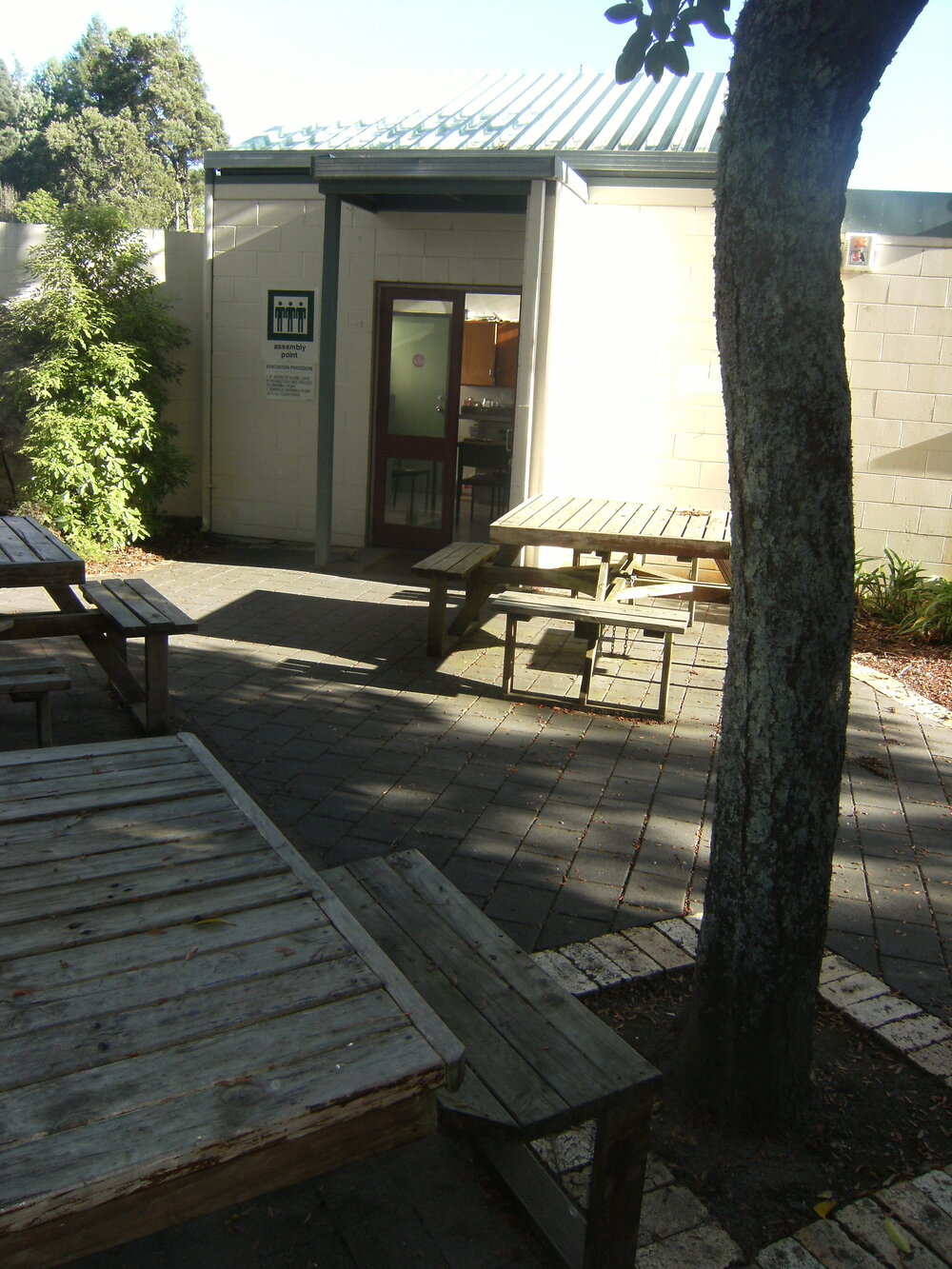 Picnic area near groundmen's workshop.
