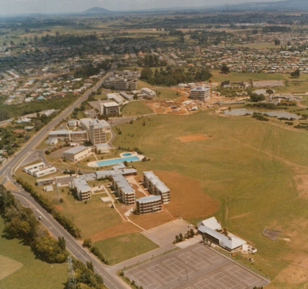 Aerial view of Hamilton Campus and Hillcrest Road 1974
