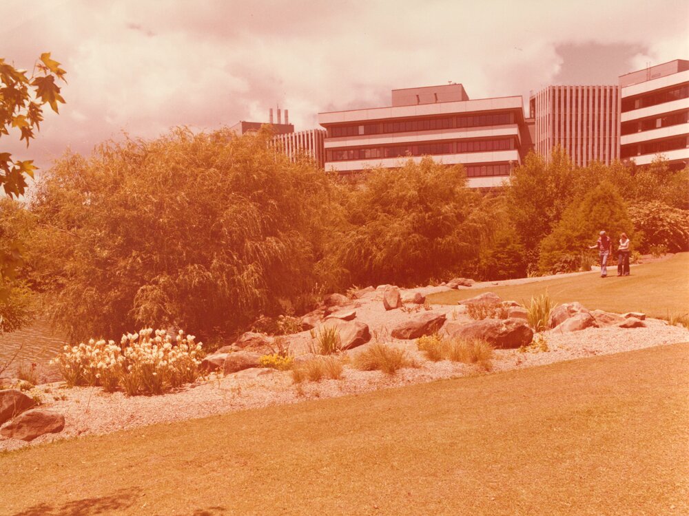 Ron Lycette and colleague walking beside Chapel Lake