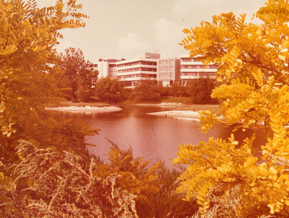 Chapel Lake and view of K, J, and I Blocks