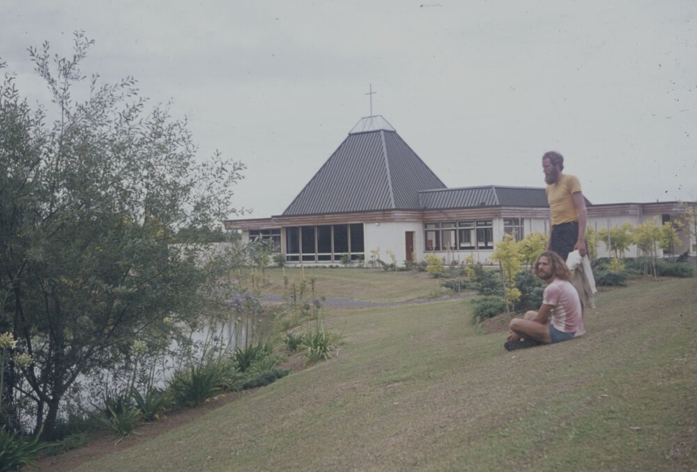 Students resting near Lady Goodfellow Chapel