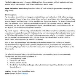 Margaret (Peg) Dewes papers - Overview