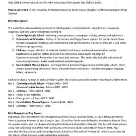 Margaret (Peg) Dewes papers - Overview
