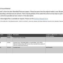 John Mansfield Thomson Audio Visual finding aid