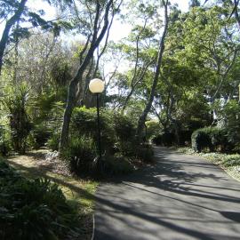 Pathway landscaping with lamp