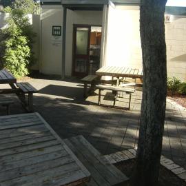 Picnic area near groundmen's workshop.