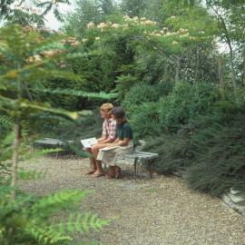 Students on bench seat at Hamilton campus