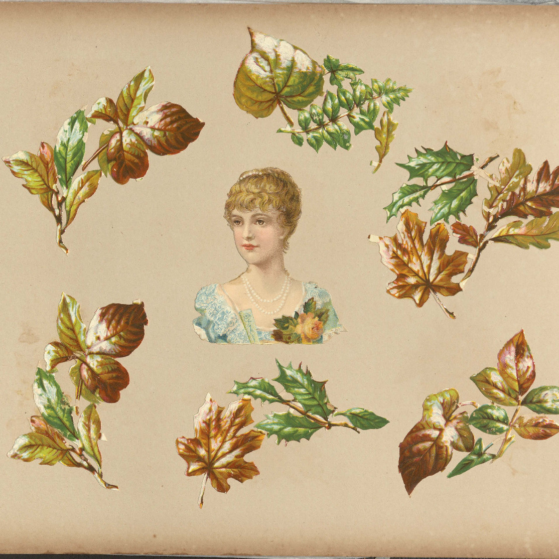 Scrapbook of stickers from the Victorian period
