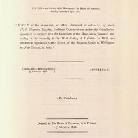 British Parliamentary Papers 1846 no.64 Copy of the warrant, by which H. S. Chapman appointed to inquire into the condition of the hand-loom weavers