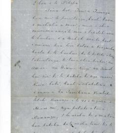Letter from Rutene Ahunuku at Turanga