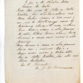 Letter from Rev. H. Moanaroa at Kohanga