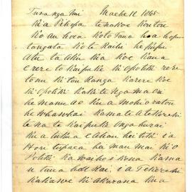 Letter from Raukatauri at Turanganui