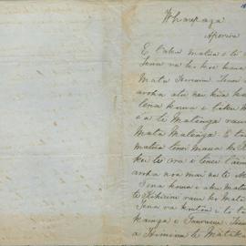 Letter from Raniera Kawhia at Whareponga