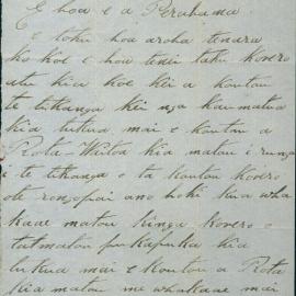 Letter from Te Kone at Kawakawa (East Coast)