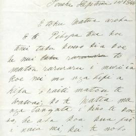 Letter from Tamihana Te Rauparaha at Poneke