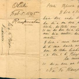 Letter from Te Rauparaha at Otaki