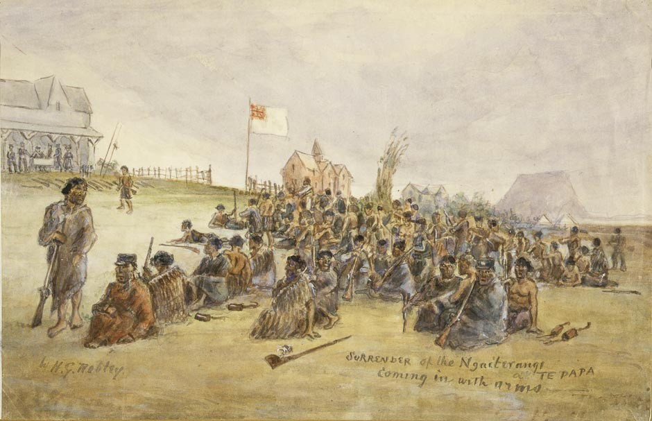 'Surrender of Ngāi Te Rangi', URL: https://nzhistory.govt.nz/media/photo/surrender-ngai-te-rangi, (Ministry for Culture and Heritage), updated 9-Apr-2019